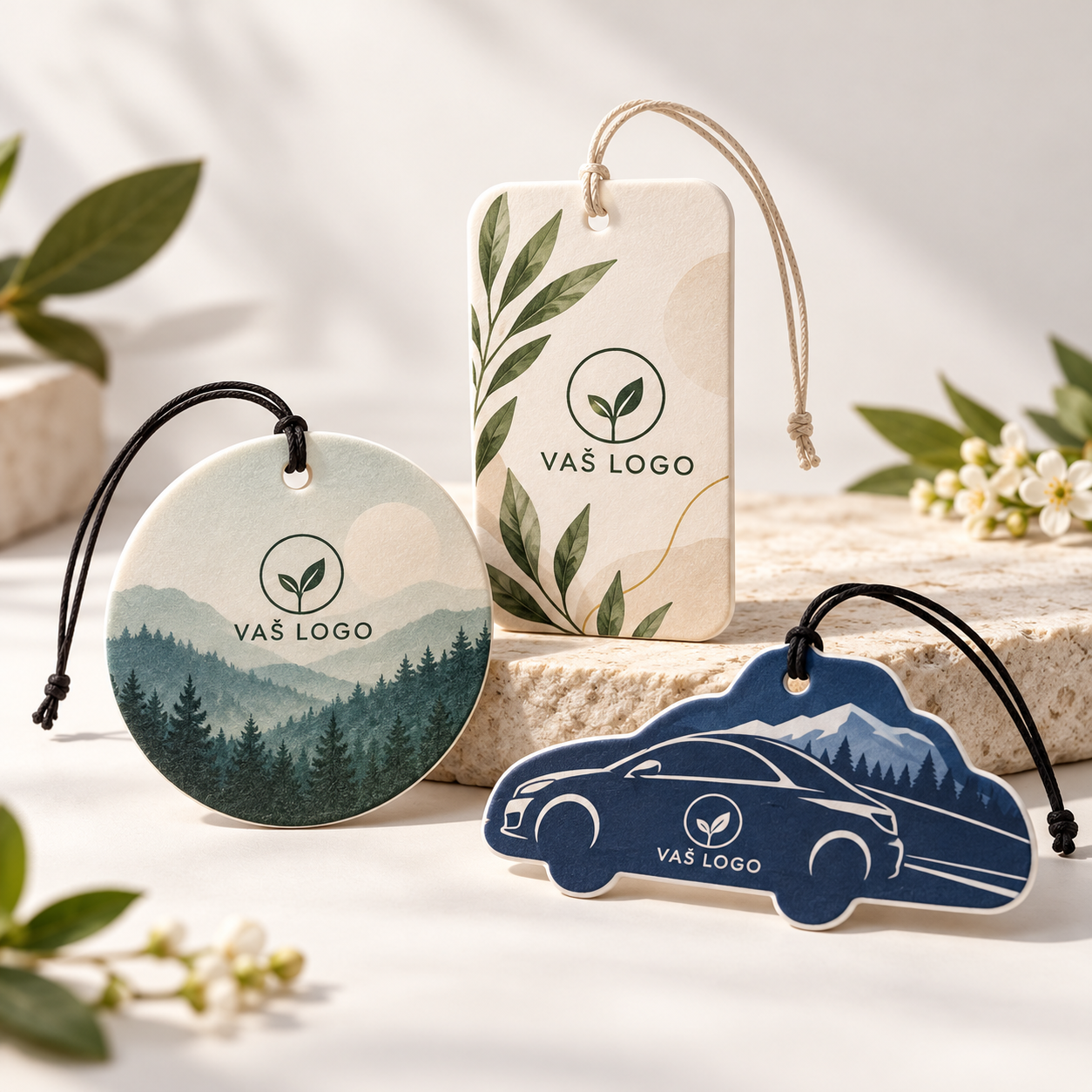 Realističan prikaz personaliziranih auto mirisa u različitim oblicima